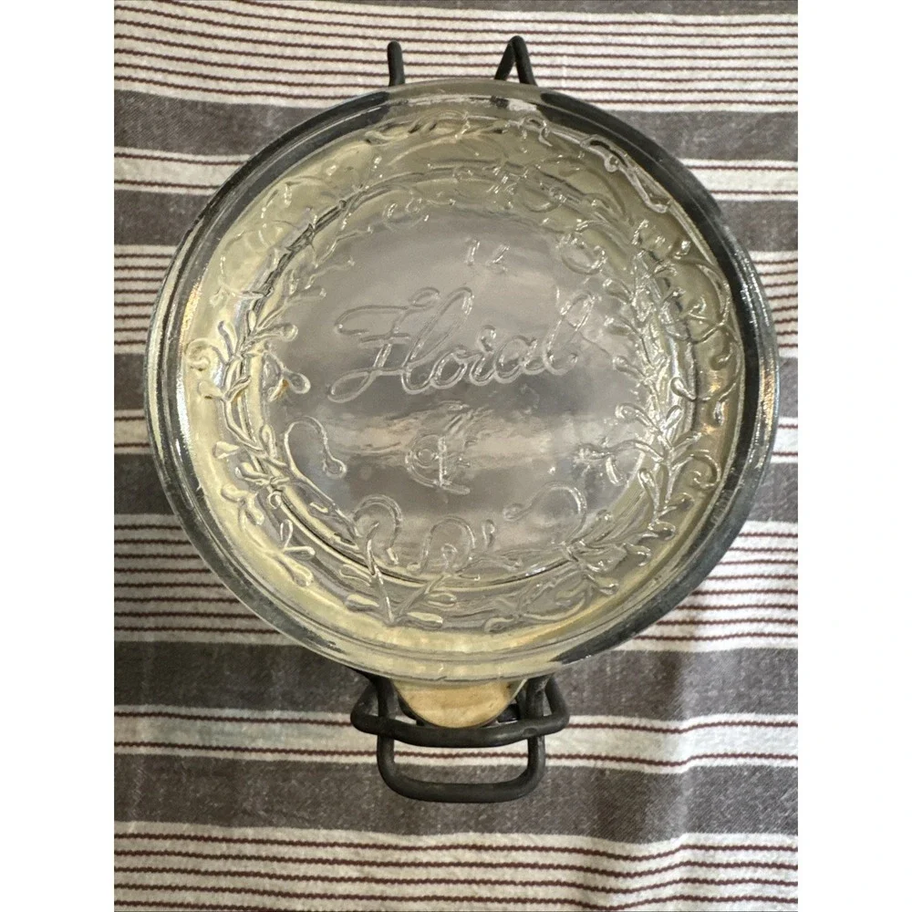 Vintage 70s Floral Cove Glass Jar Wire Latch Canister 1 Liter / Quart 6.5